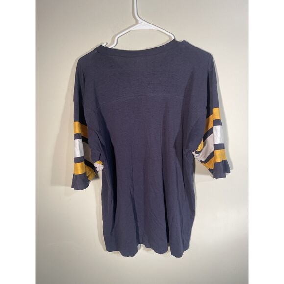 VTG Logo 7 Michigan Wolverines V-Neck T-Shirt 90s Striped Sleeve XL Distressed - Picture 6 of 11